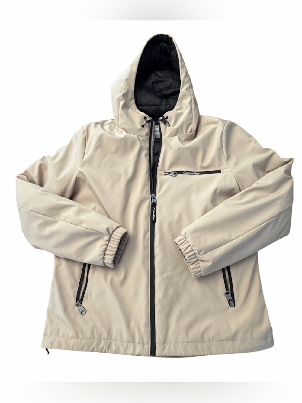 Calvin Klein Beige Hooded Puffer Style Jacket with Black Lining
